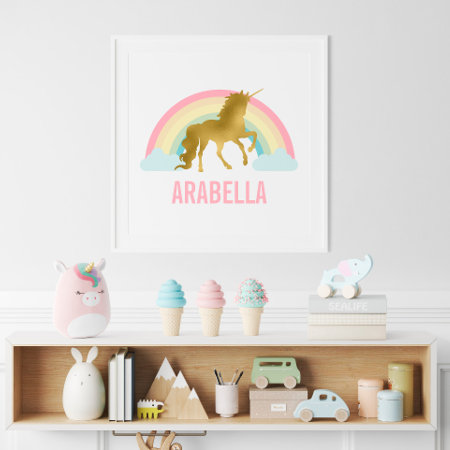 Cute Gold Unicorn Girl's Room Poster