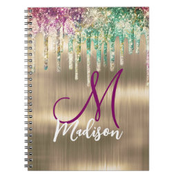Cute gold unicorn Glitter Drips monogram Notebook
