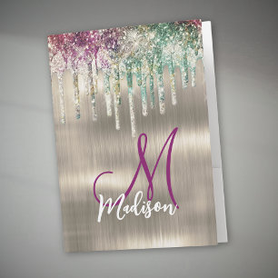 Cute gold unicorn Glitter Drips monogram Pocket Folder