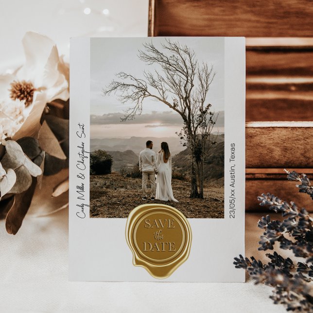 Cute Gold Wax Seal Photo Minimalist Save The Date (Creator Uploaded)