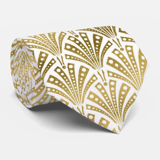 Cute gold white art deco pattern tie (Rolled)