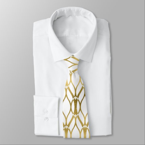 Cute gold white art deco pattern tie