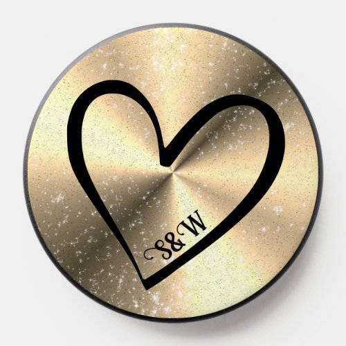 Cute Gold with Glitter Stars Couple Letters Heart PopSocket