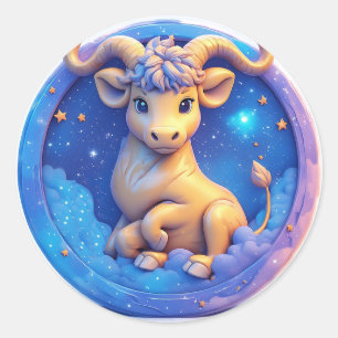 Cute Golden Bull in Cosmic Circle Classic Round Sticker