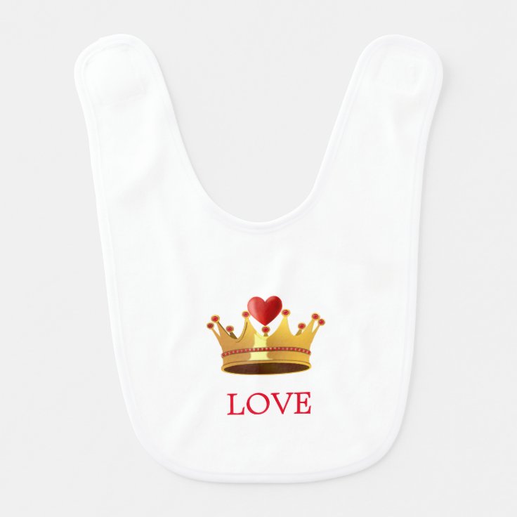 Cute Golden Crown & Heart Baby Bib | Zazzle