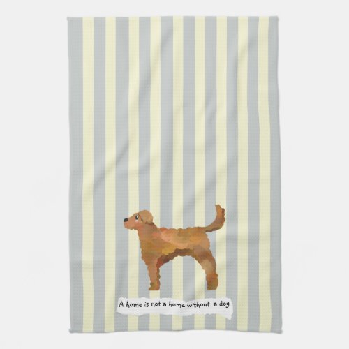 Cute Golden Doodle blue and cream striped Kitchen Towel