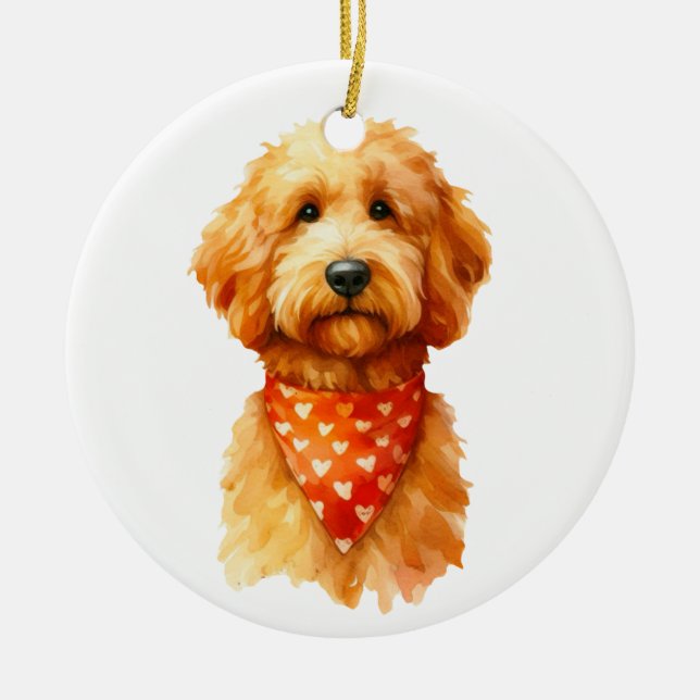 Cute Golden Doodle Dog Ceramic Ornament (Front)
