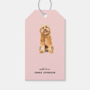 Cute Golden Doodle on pink Gift Tags