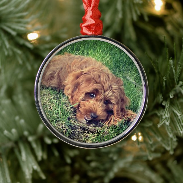 Cute Golden Doodle Premium Metal Ornament (Tree)