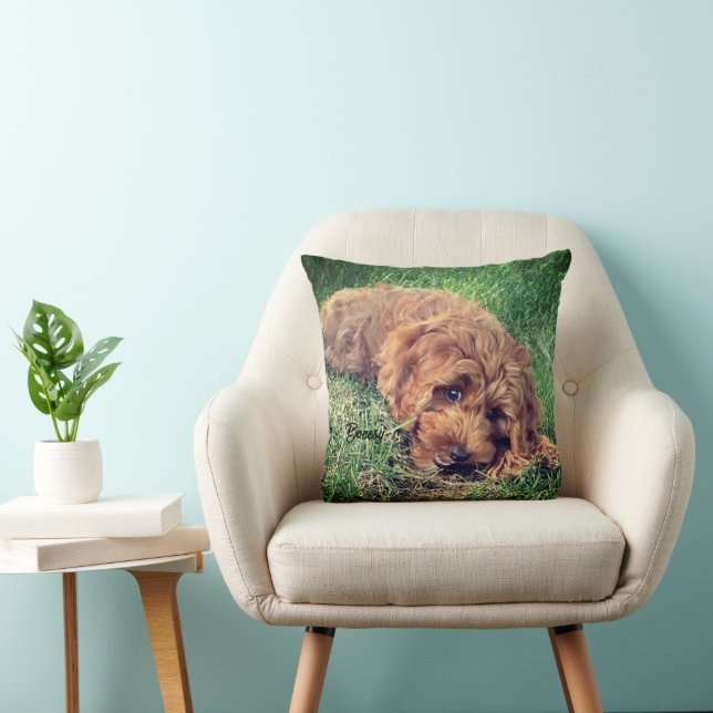 Cute Golden Doodle Throw Pillow (Chair)