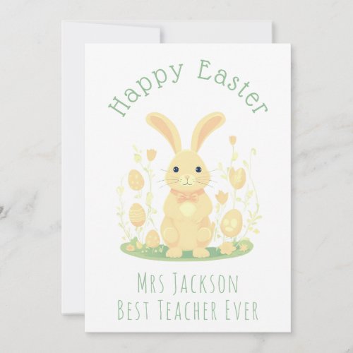 Cute Golden Easter Bunny Kindergarten Teacher Holiday Card