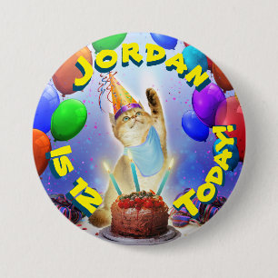 Cute Golden Festive Birthday Kitty Button