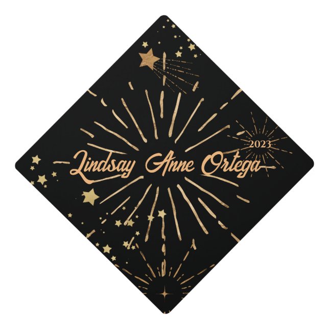 Cute Golden Fireworks Personalized Graduate Graduation Cap Topper (Front)