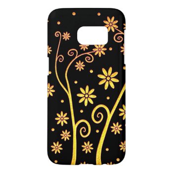 Cute Golden Flowers On Black Background Samsung Galaxy S7 Case by BestCases4u at Zazzle