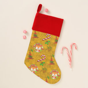 Cute Golden Fox and Candy Canes Christmas Stocking
