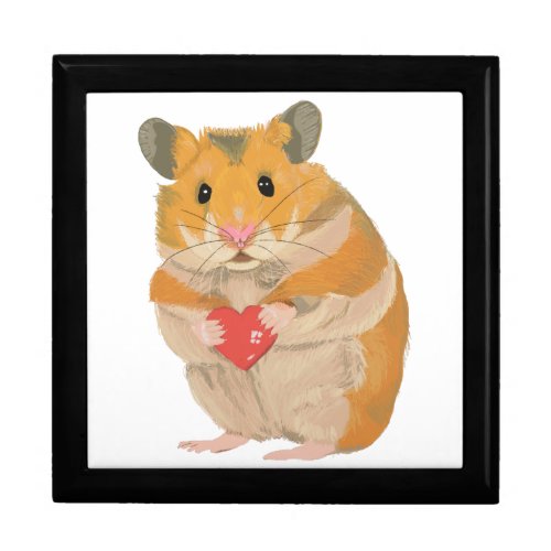 Cute Golden Hamster holding a heart Gift Box