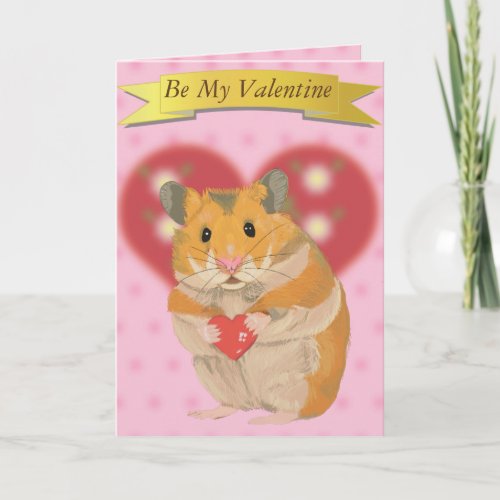 Cute Golden Hamster holding a heart Holiday Card