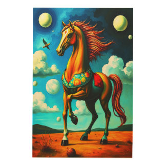 CUTE GOLDEN HORSE WOOD WALL ART