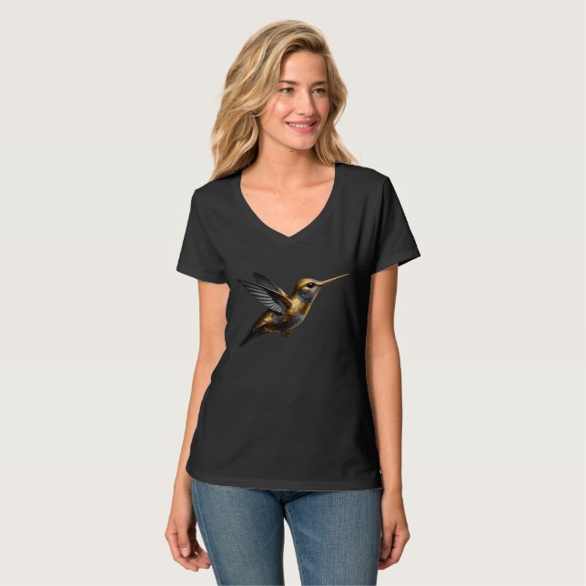 Cute Golden Hummingbird black  T-Shirt (Front Full)