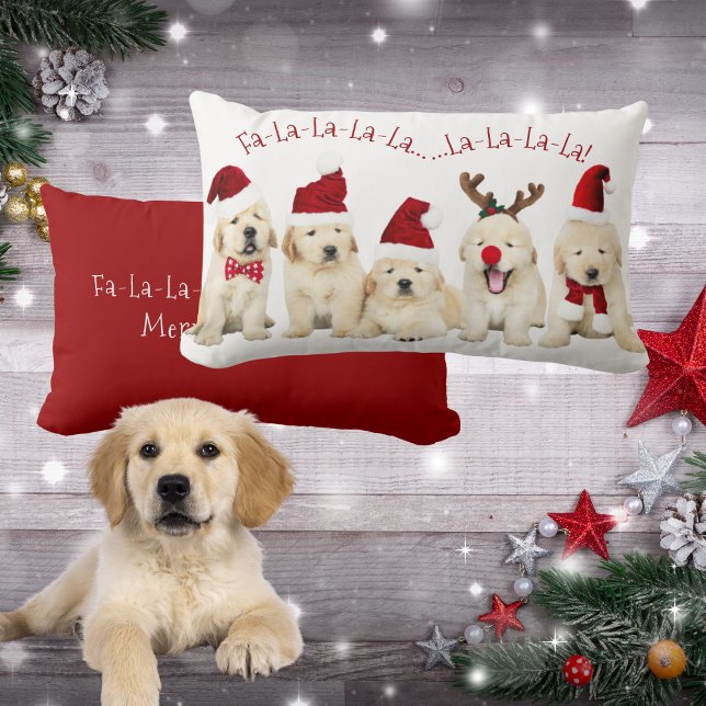 Cute Golden Lab Puppies, Dog Lovers Christmas Lumbar Pillow (Cute Golden Lab Puppies, Dog Lovers Christmas Lumbar Pillow)