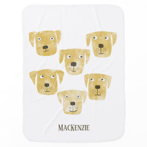 Cute Golden Labrador Retriever Dog Art Custom Name Baby Blanket
