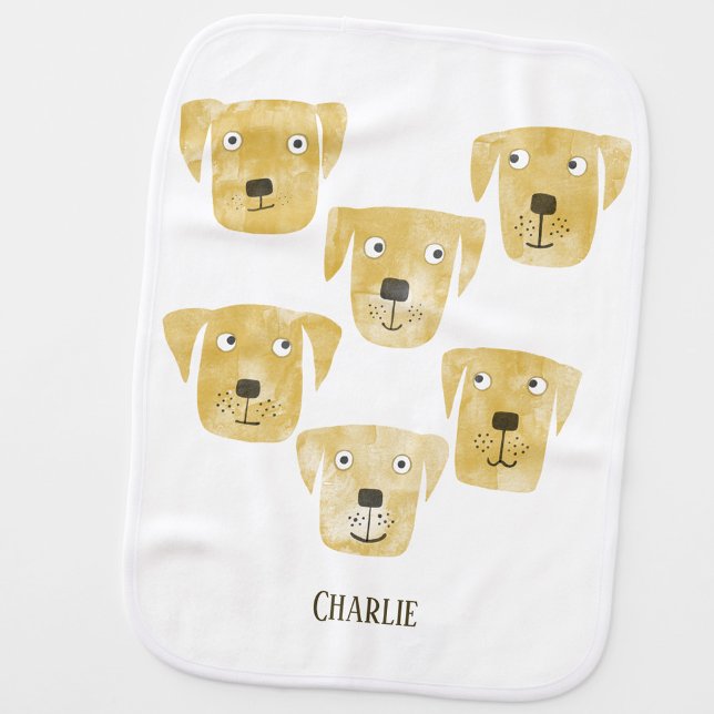 Cute Golden Labrador Retriever Dog Custom Name Baby Burp Cloth (Golden Labrador Retriever dog fun personalized burp cloth)