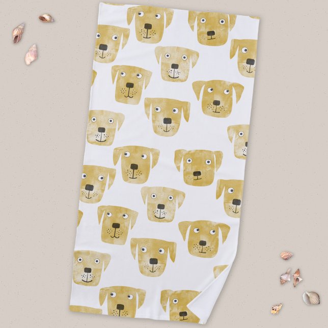 Cute Golden Labrador Retriever Dog Pattern Beach Towel (Golden Yellow Labrador Retriever dog beach towel)