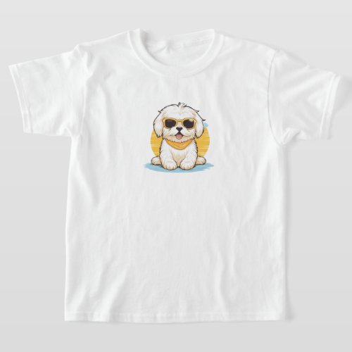 Cute Golden Maltese Dog Wearing Sunglasses Kids T_Shirt