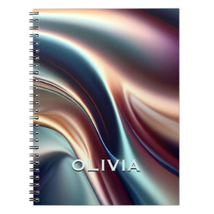 Cute golden metalic satin marbling monogram notebook