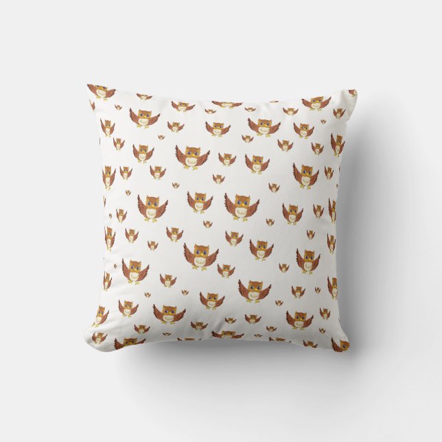 Cute Golden Owl Seamless Pattern Throw Pillow (Front)