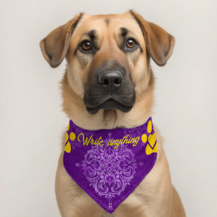 Cute Golden Paw Print Purple Pet Bandana Collar