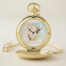 Cute golden pocket watch with lovely bears