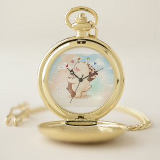 Cute golden pocket watch with lovely bears