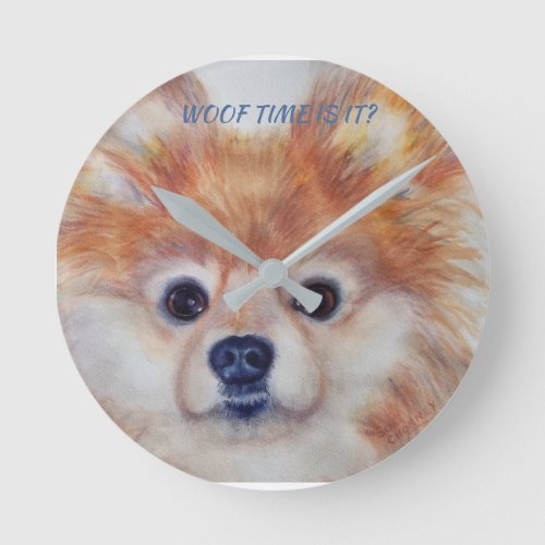 CUTE GOLDEN POMERANIAN ROUND CLOCK