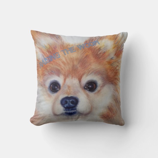 CUTE GOLDEN POMERANIAN THROW PILLOW (Front)