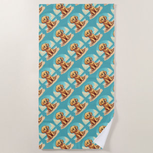Cute Golden Puppy at Sunny Beach Scene Beach Towel