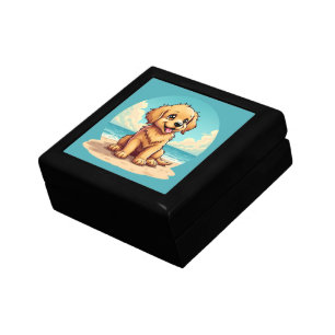 Cute Golden Puppy at Sunny Beach Scene Gift Box