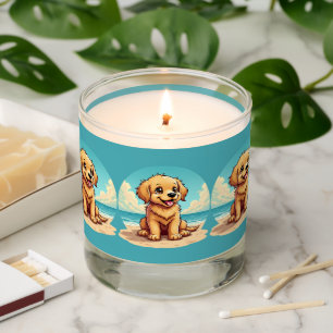 Cute Golden Puppy at Sunny Beach Scene Scented Candle