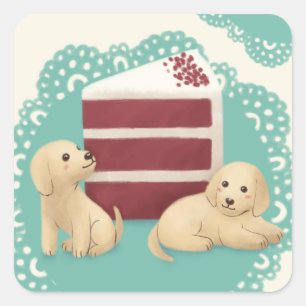 Cute Golden Retriever and Dessert Illustration Art Square Sticker
