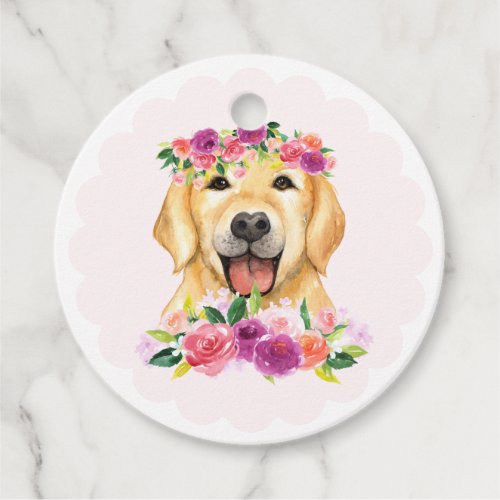 Cute Golden Retriever and Purple Flowers Thank You Favor Tags