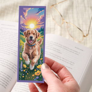Cute Golden Retriever At Sunset Bookmarks