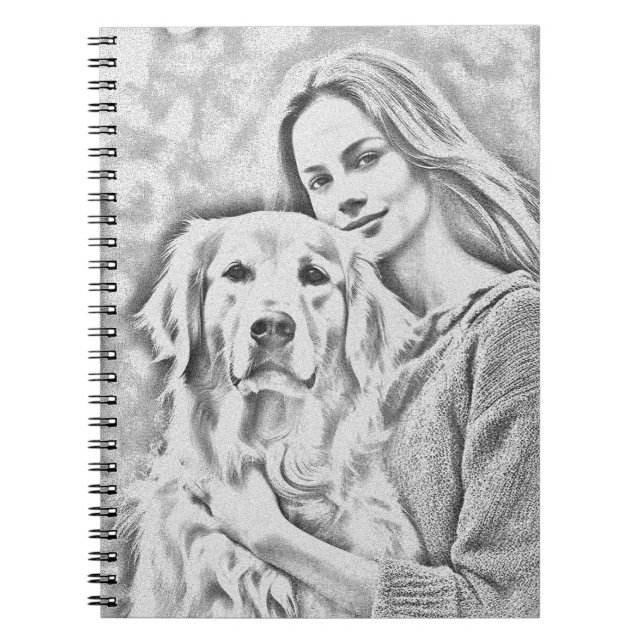 Cute golden retriever Best Dog Mom Pencil Drawing Notebook (Front)