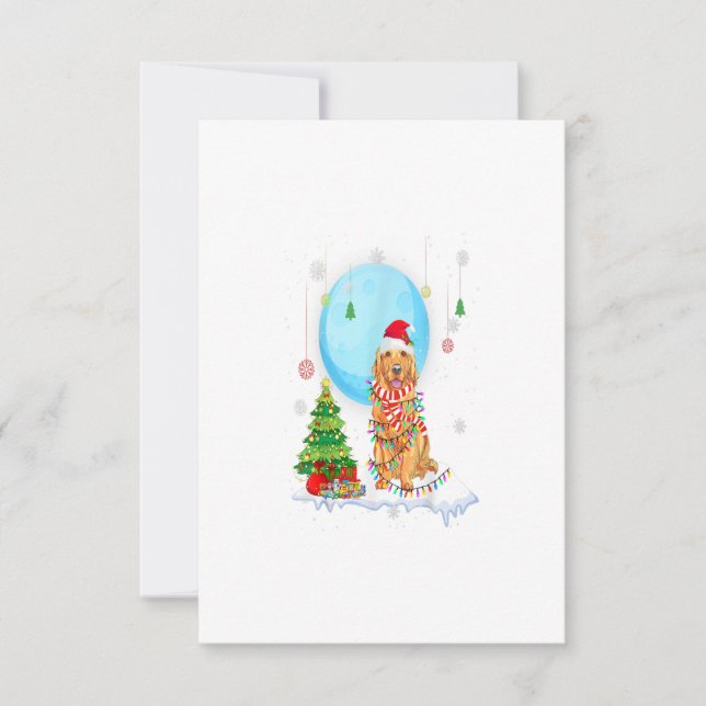 Cute Golden Retriever Christmas Dog Light Tree RSVP Card (Front)
