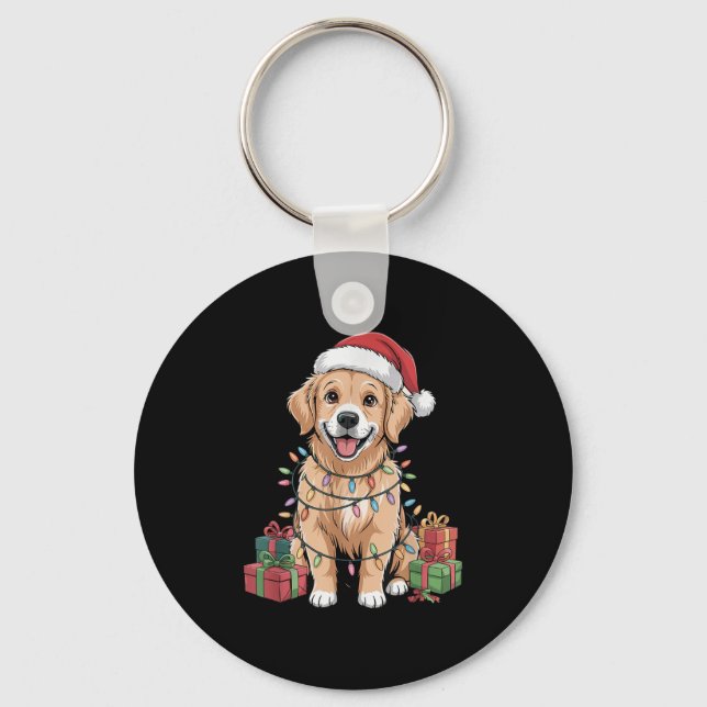 Cute Golden Retriever Christmas Funny Dog Lover Ho Keychain (Front)