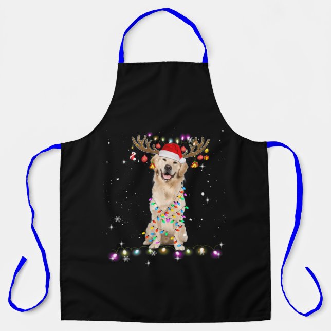Cute Golden Retriever Christmas Lights Reindeer Apron (Front)