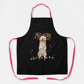 Cute Golden Retriever Christmas Lights Reindeer Apron