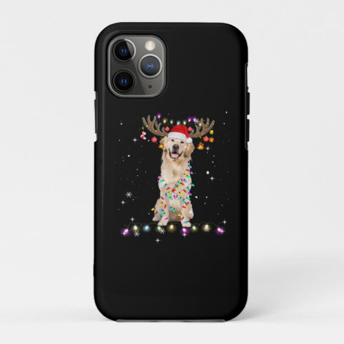 Cute Golden Retriever Christmas Lights Reindeer iPhone 11 Pro Case