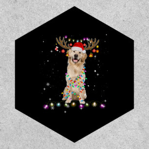 Cute Golden Retriever Christmas Lights Reindeer Patch