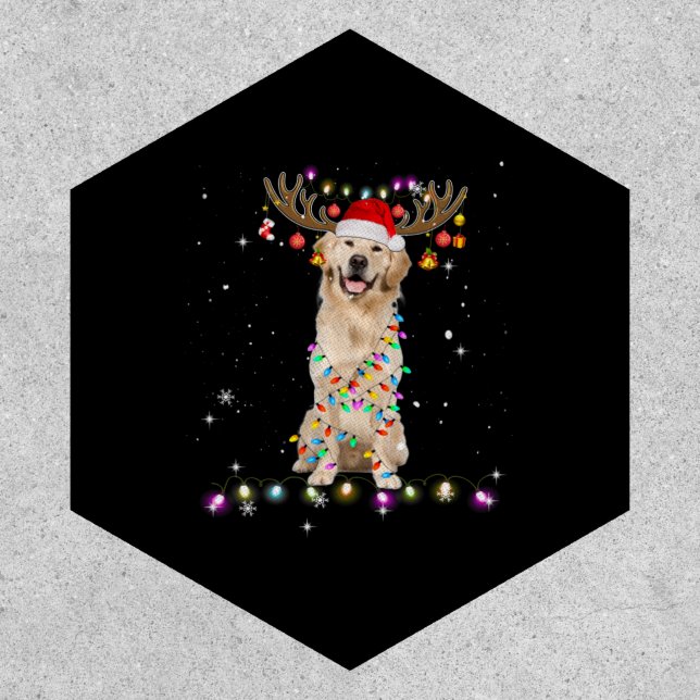Cute Golden Retriever Christmas Lights Reindeer Patch (Front)