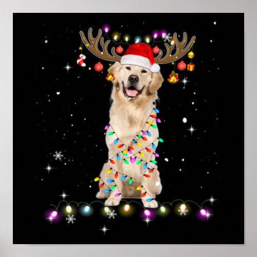 Cute Golden Retriever Christmas Lights Reindeer Poster